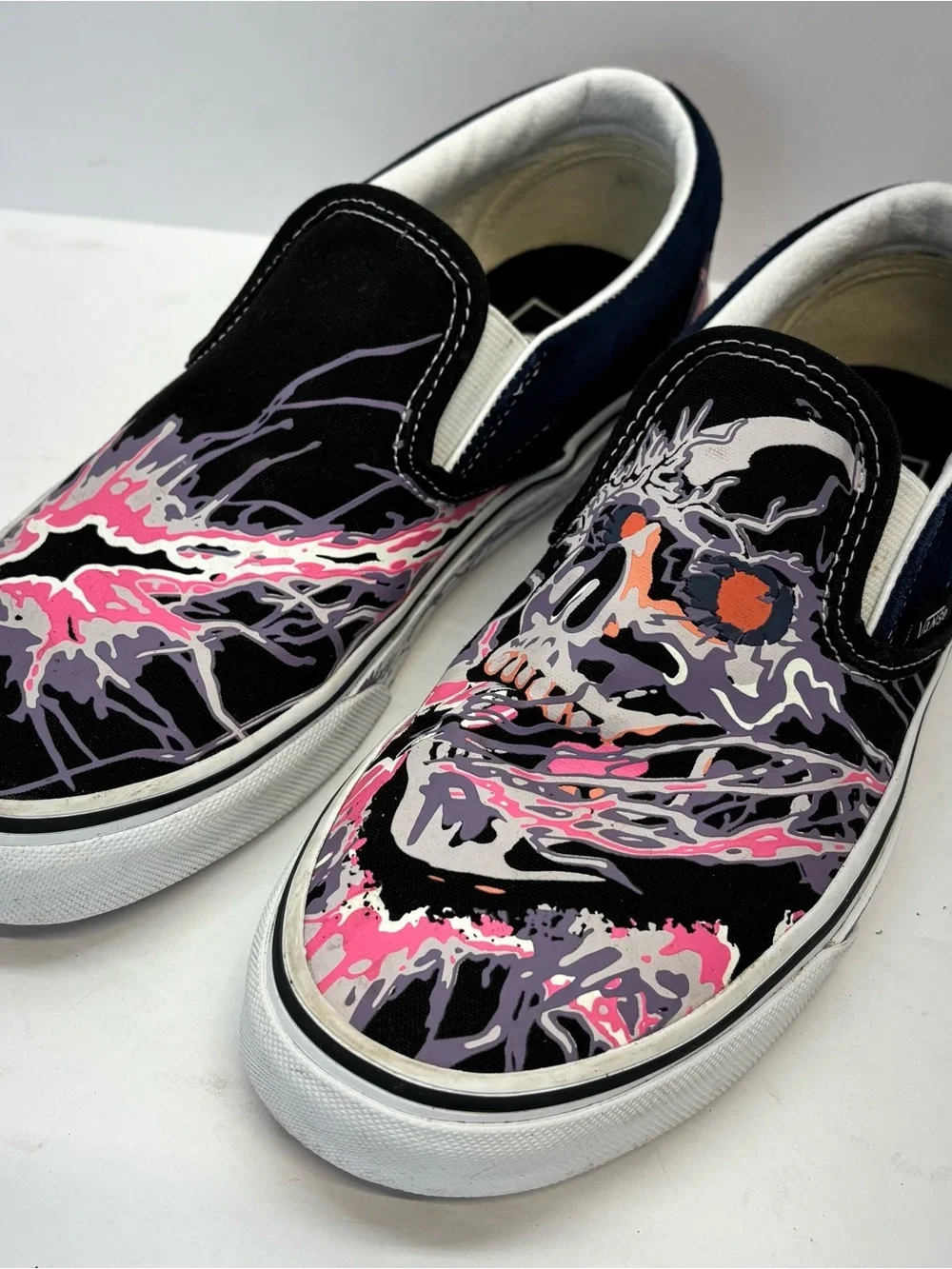 Vans Zap Skull Classic Slip On Glow In Dark Sneakers Shoes Black Men 6/W 7.5